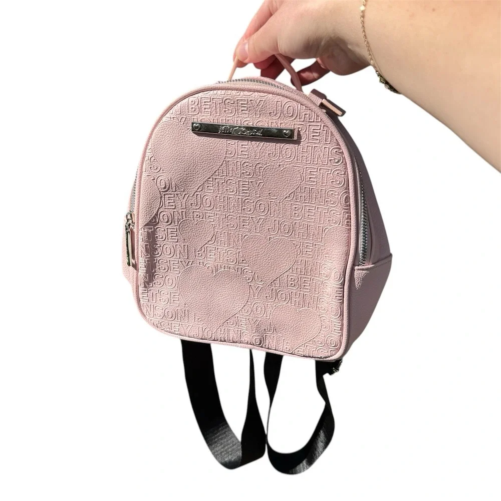 Betsey Johnson Light Pink Debossed Logo Heart Mini Backpack Purse Womens‎